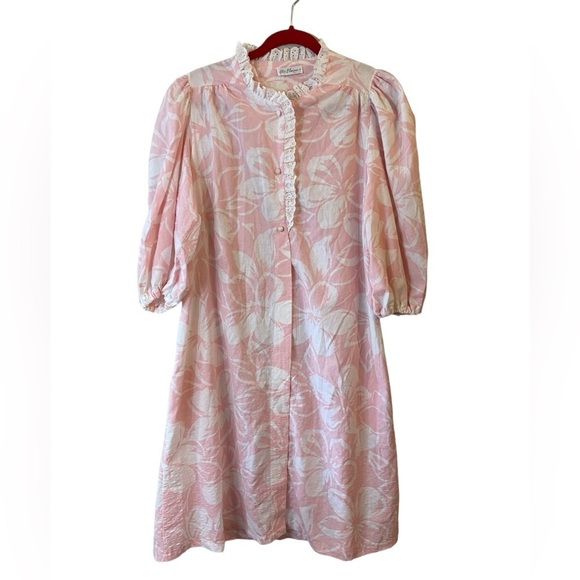 Vintage Miss Elaine White Pink Floral House Coat